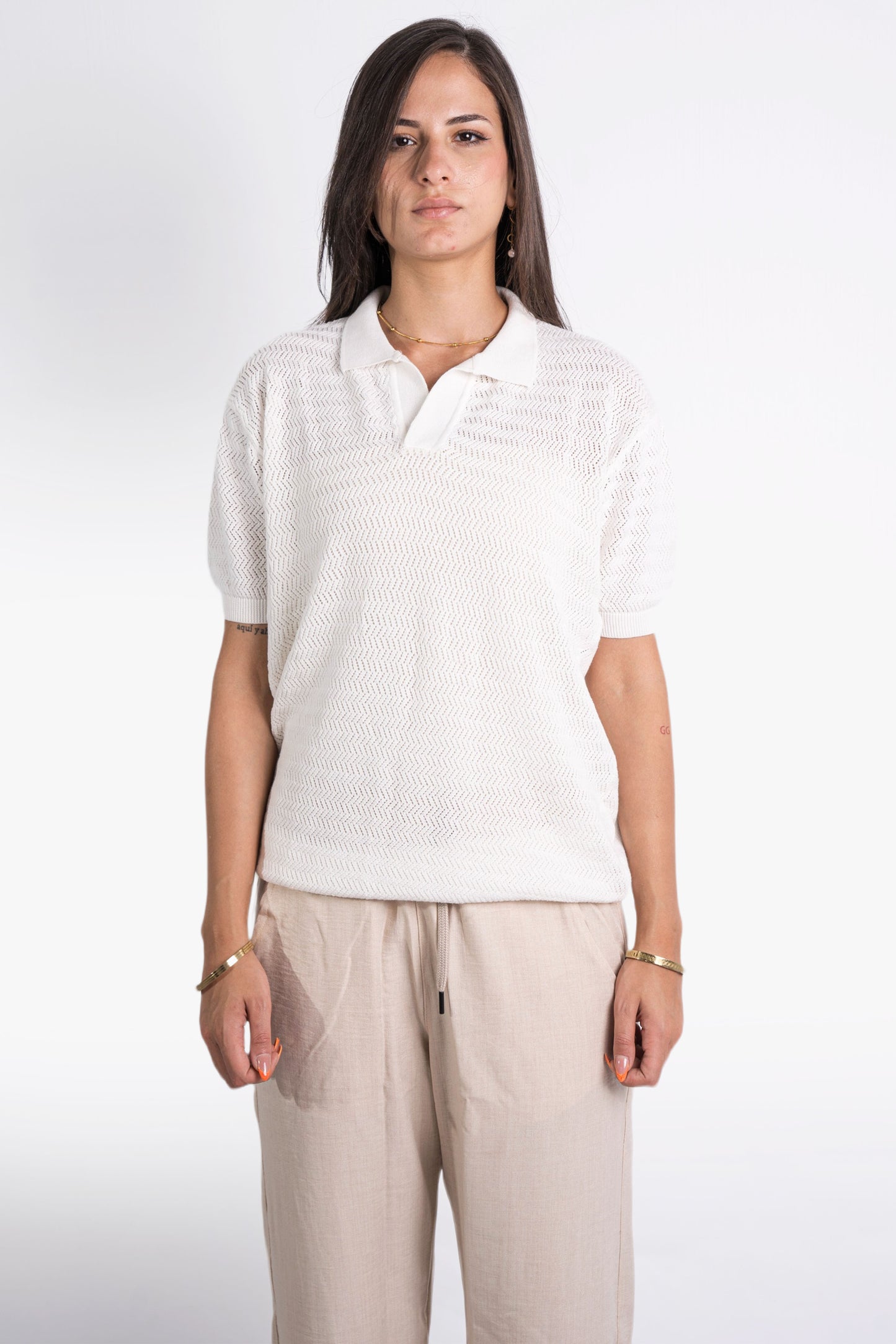 Summer Polo Knit Shirt In White - Dalivo.EG