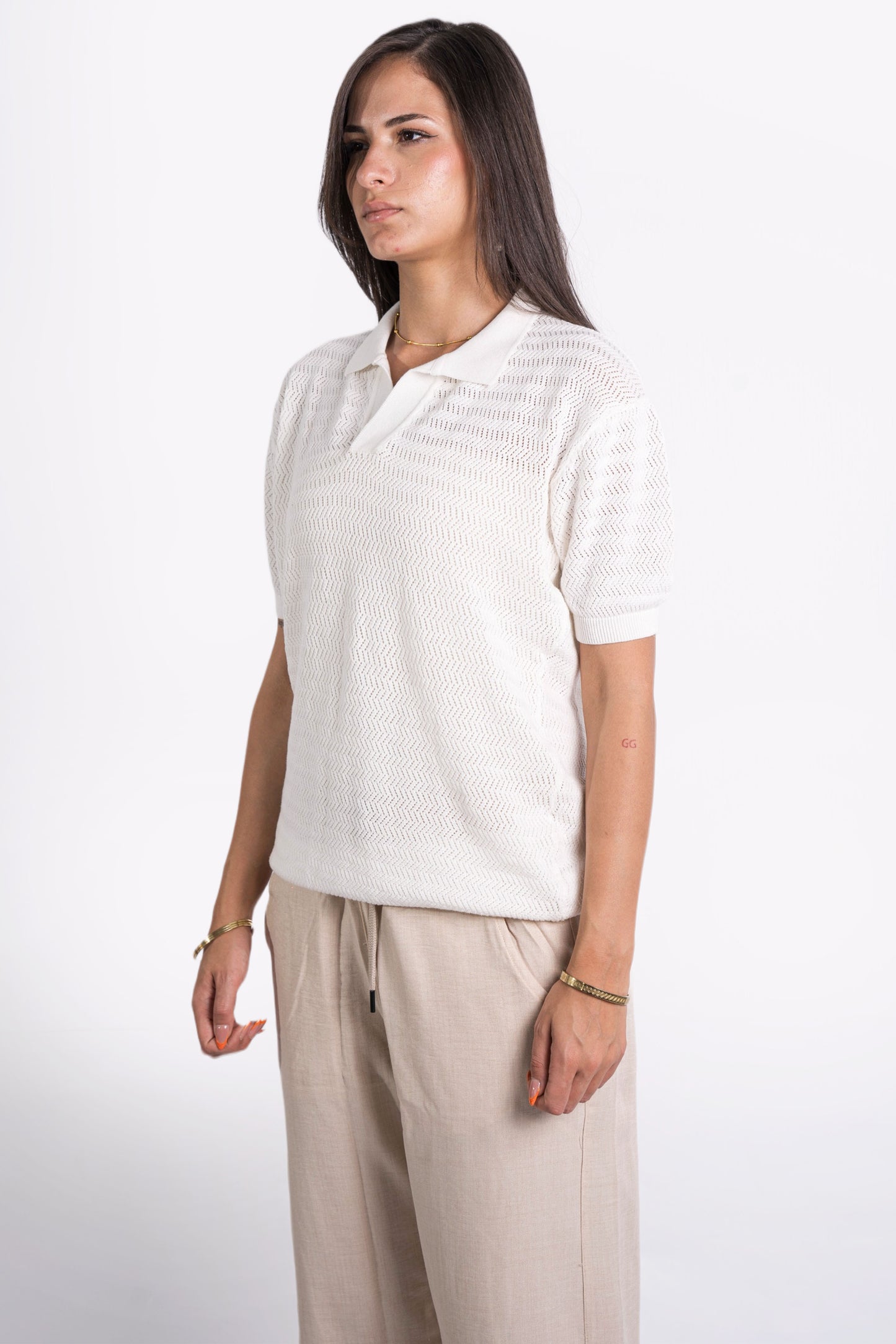 Summer Polo Knit Shirt In White - Dalivo.EG
