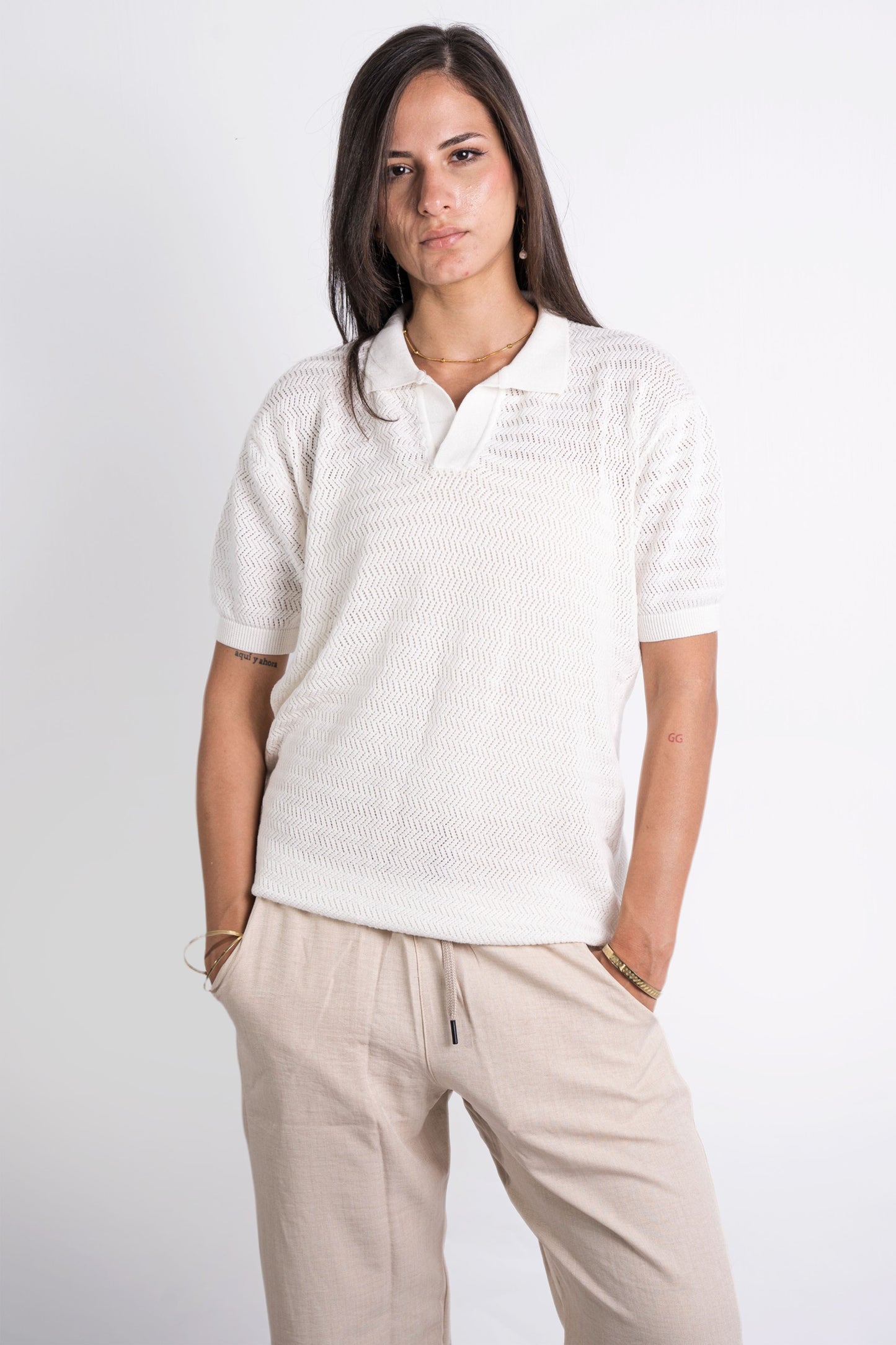 Summer Polo Knit Shirt In White - Dalivo.EG