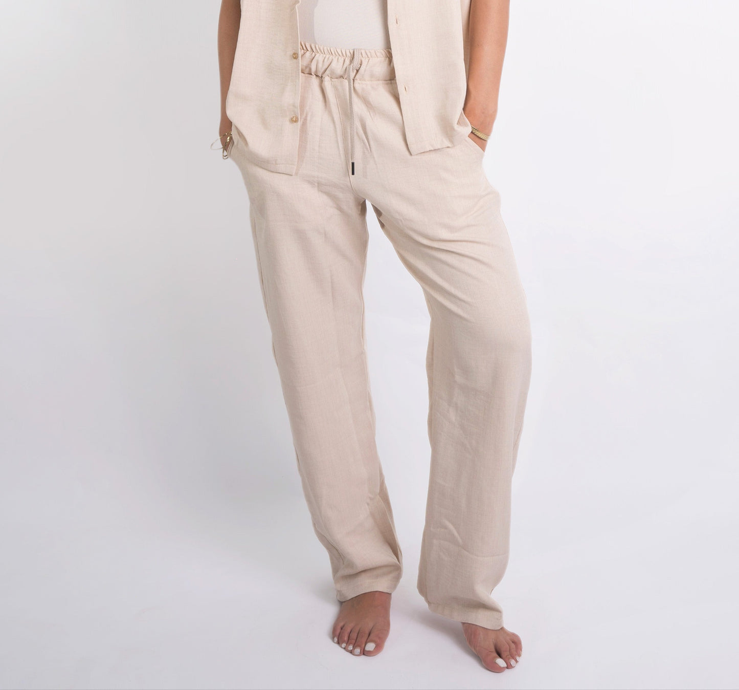 Linen Summer Pants In Beige "UniSex" - Dalivo.EG