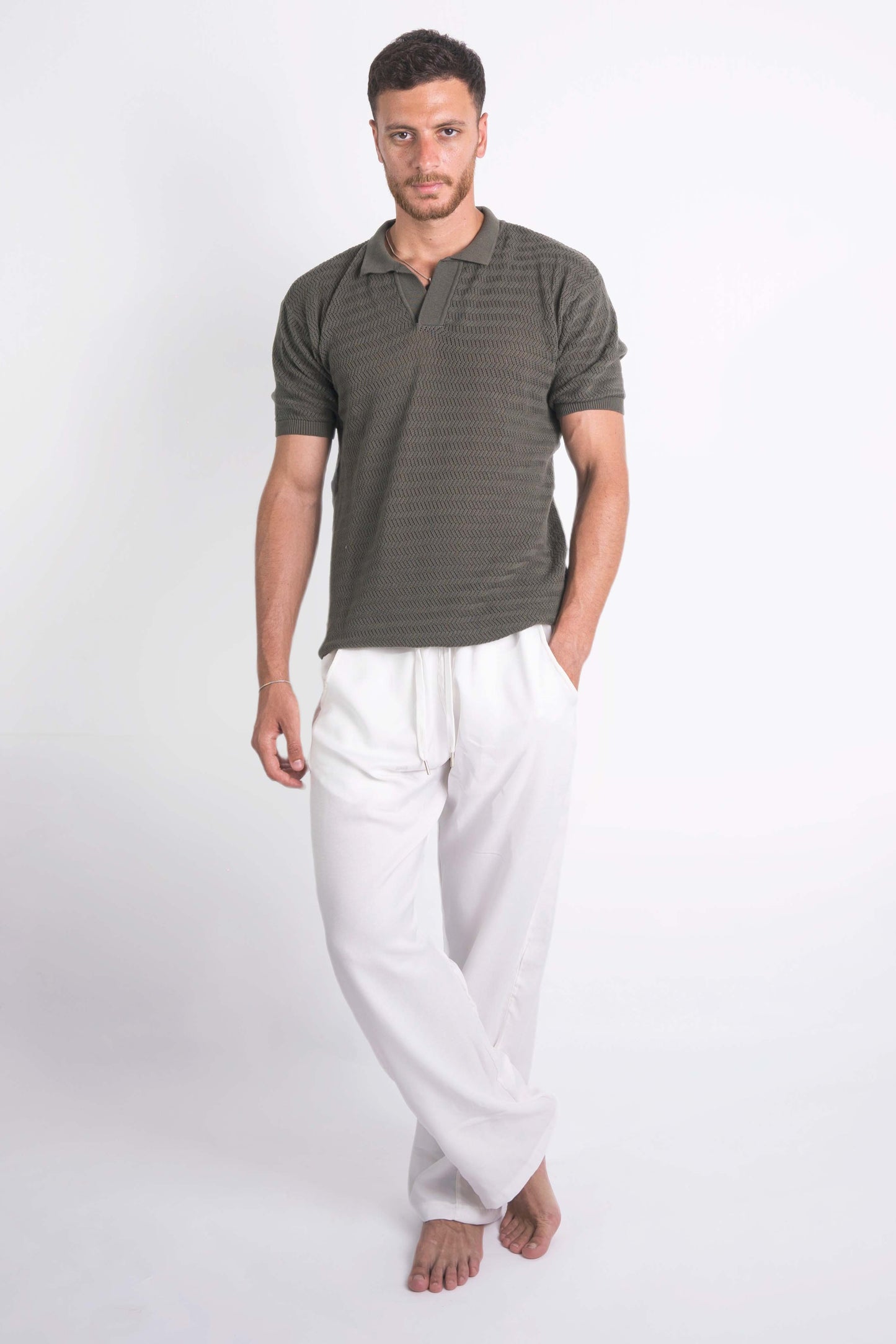 Summer Polo Knit Shirt In Olive "UniSex" - Dalivo.EG