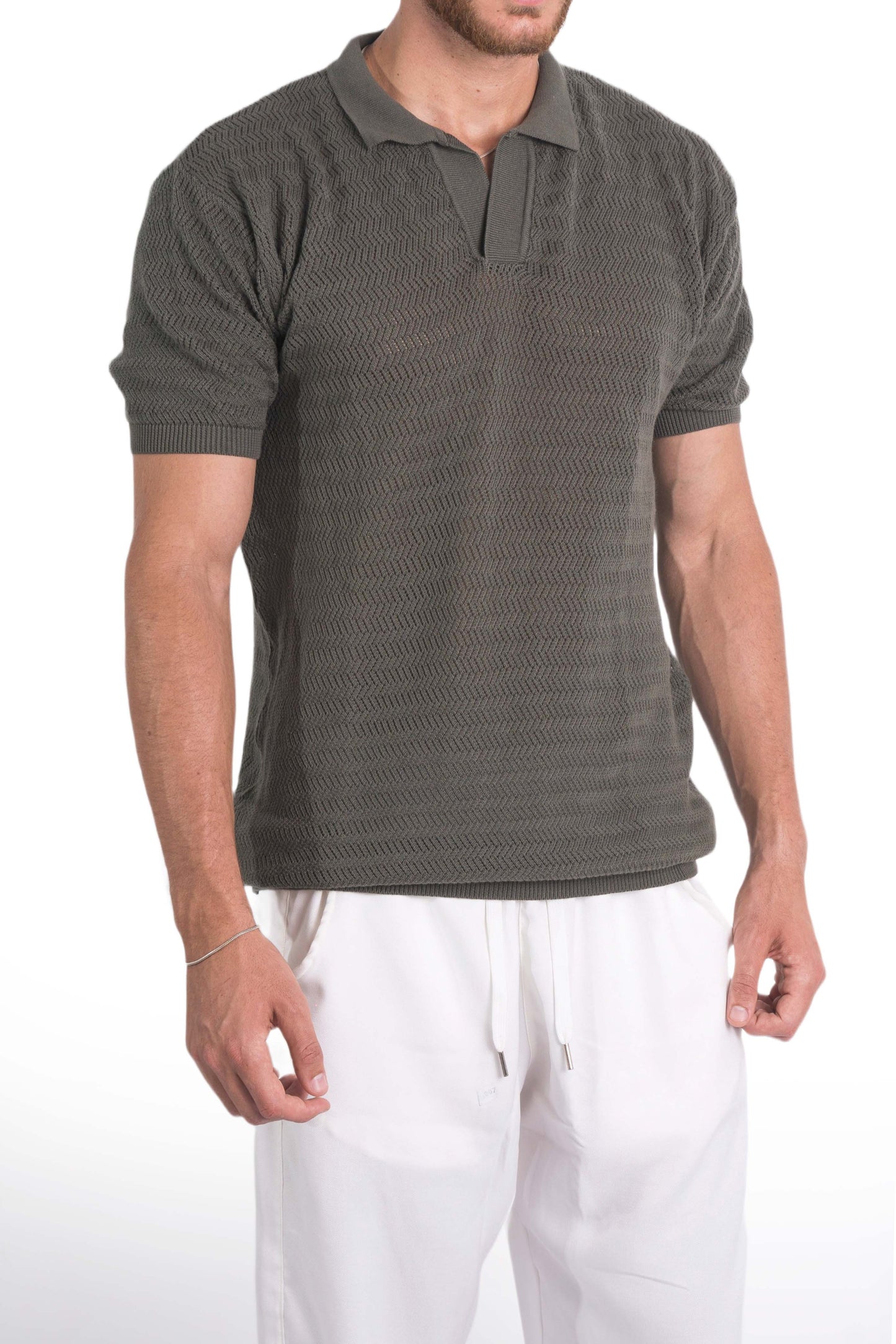 Summer Polo Knit Shirt In Olive "UniSex" - Dalivo.EG