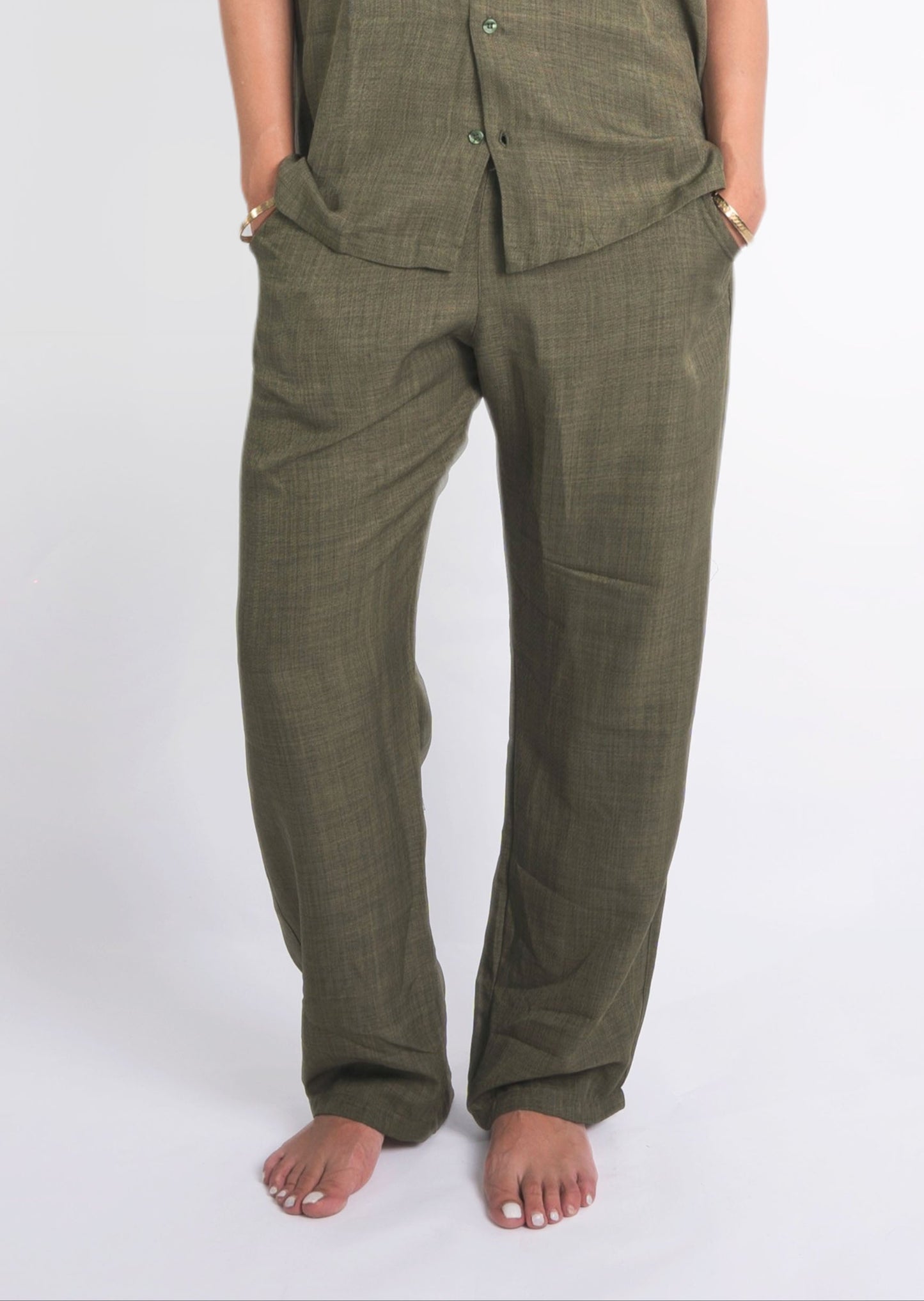 Linen Summer Pants In Olive "UniSex" - Dalivo.EG