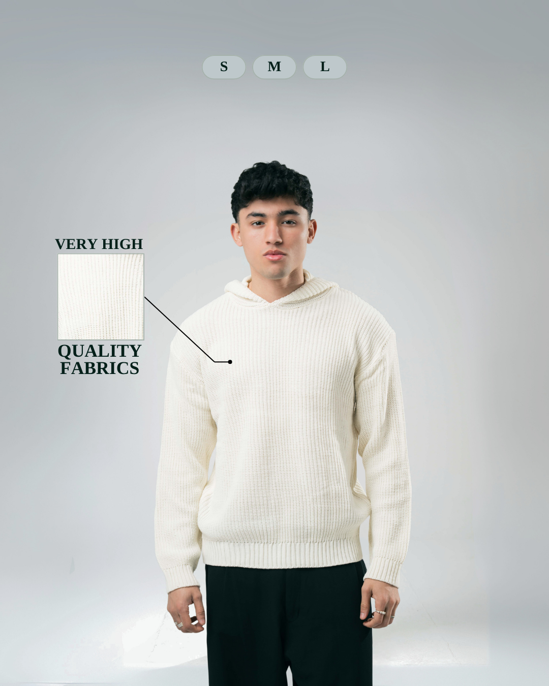 Sarakunda - Off White Knitted Hoodie (Unisex) - Dalivo.EG