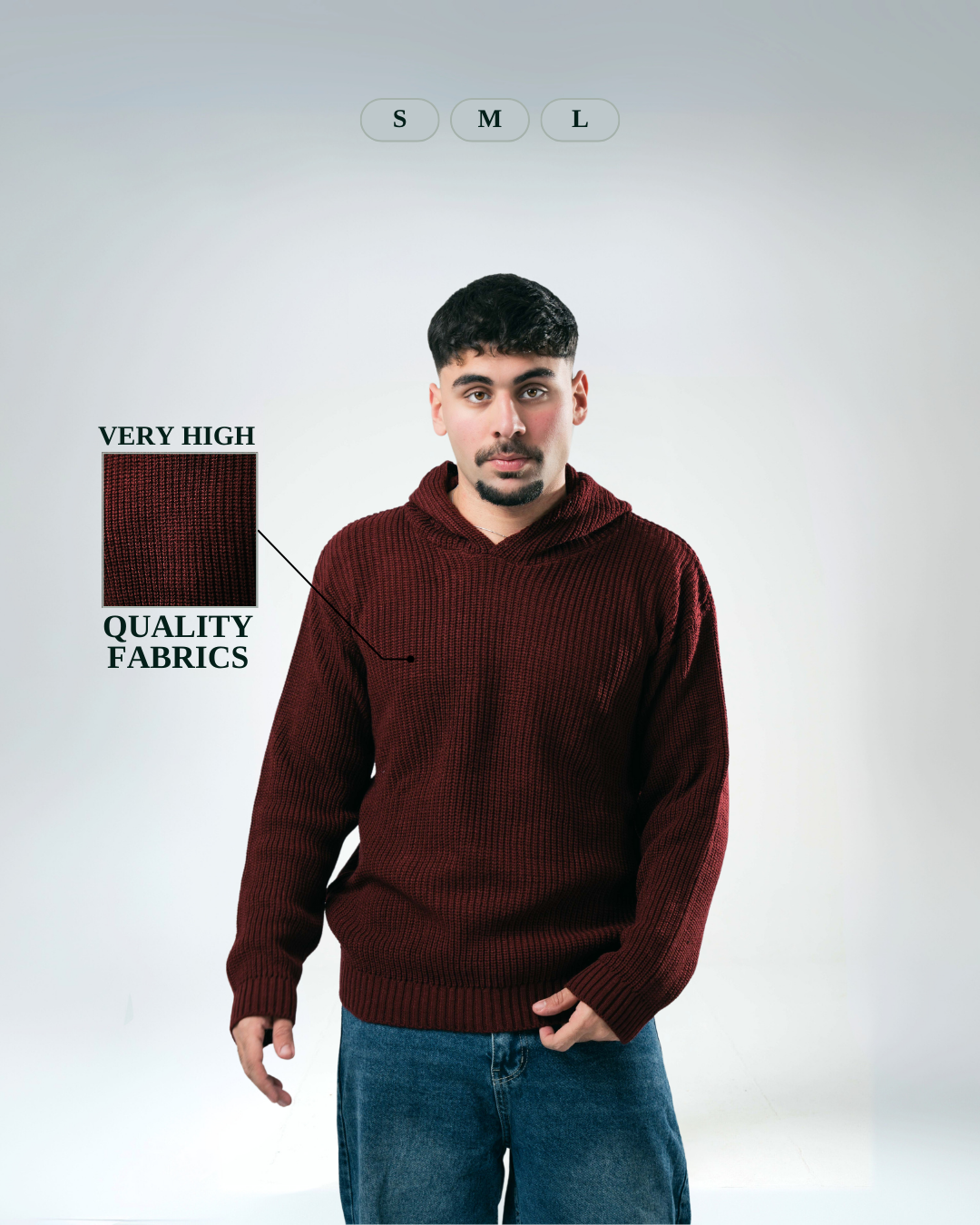 Sarakunda - Burgundy Knitted Hoodie (Unisex) - Dalivo.EG