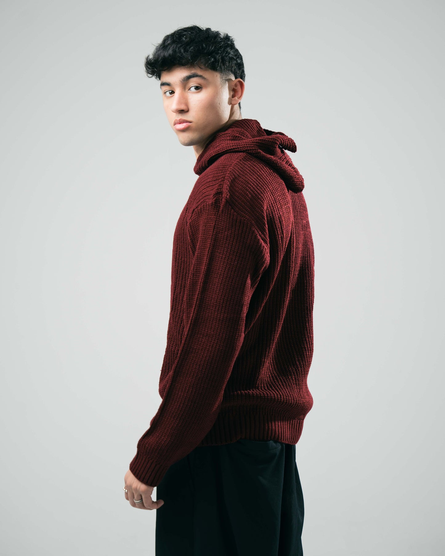 Sarakunda - Burgundy Knitted Hoodie (Unisex) - Dalivo.EG