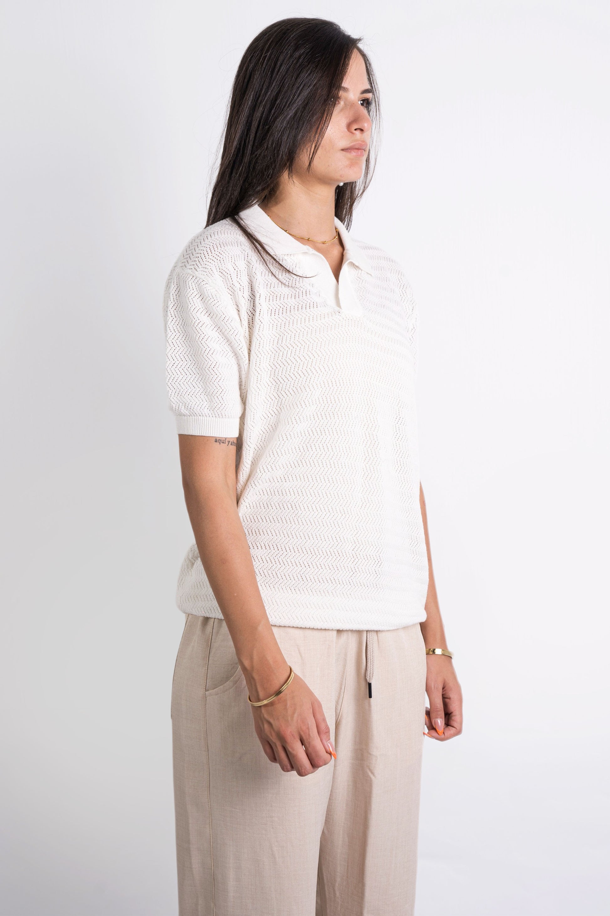 Summer Polo Knit Shirt In White - Dalivo.EG