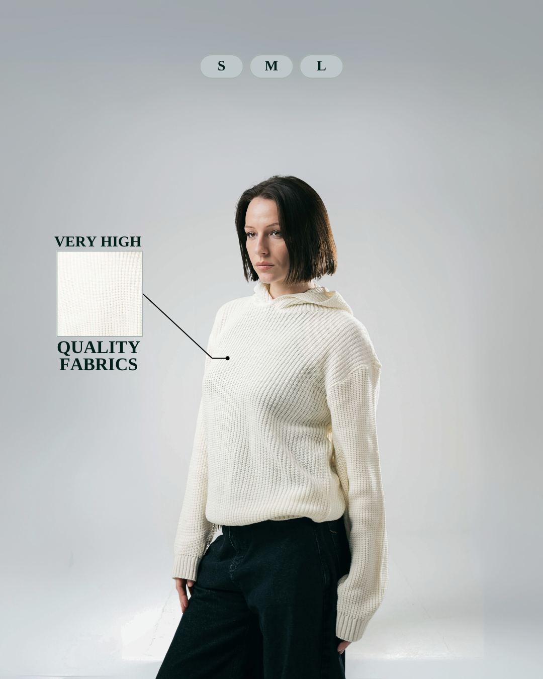 Sarakunda - Off White Knitted Hoodie (Unisex) - Dalivo.EG