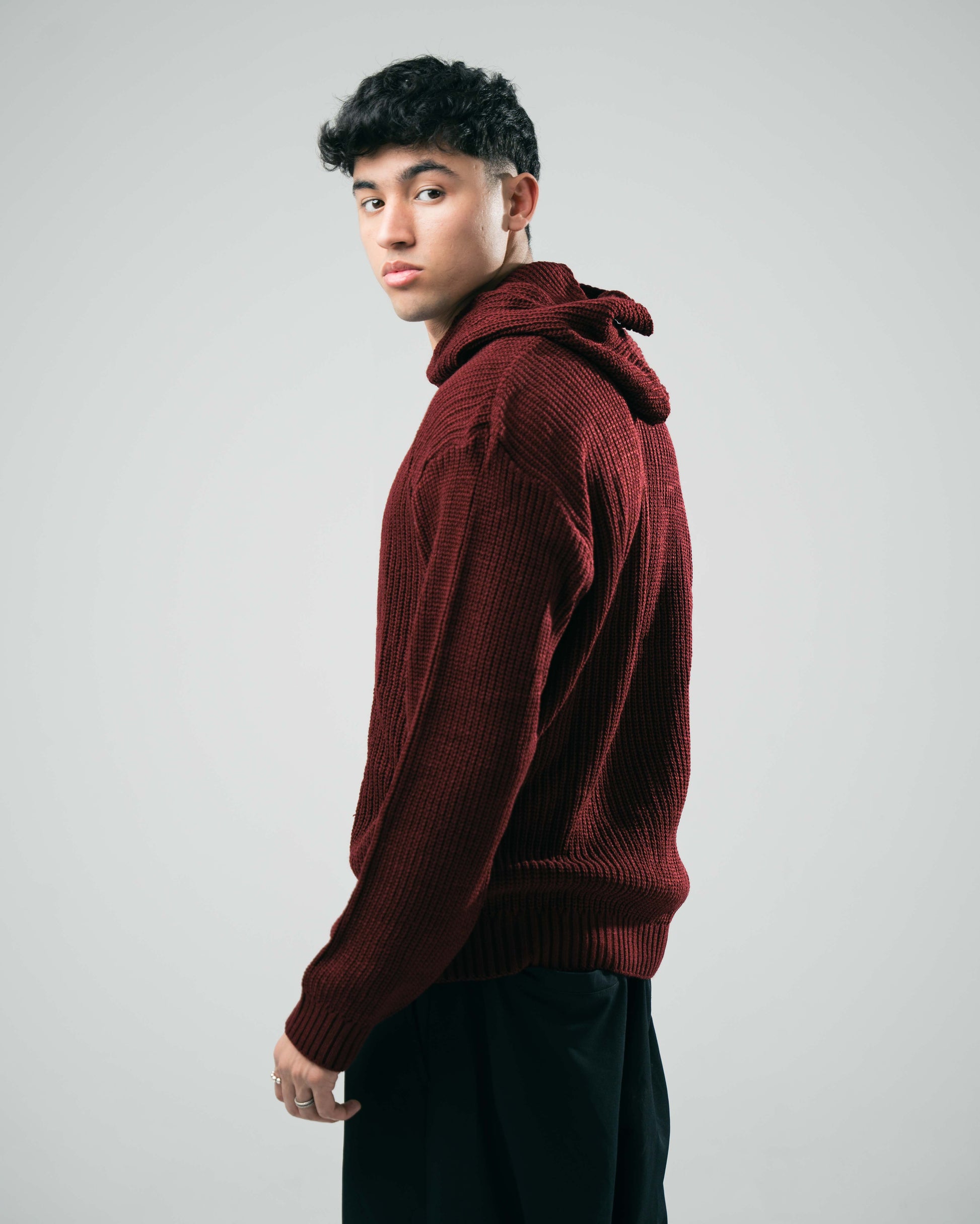 Sarakunda - Burgundy Knitted Hoodie (Unisex) - Dalivo.EG