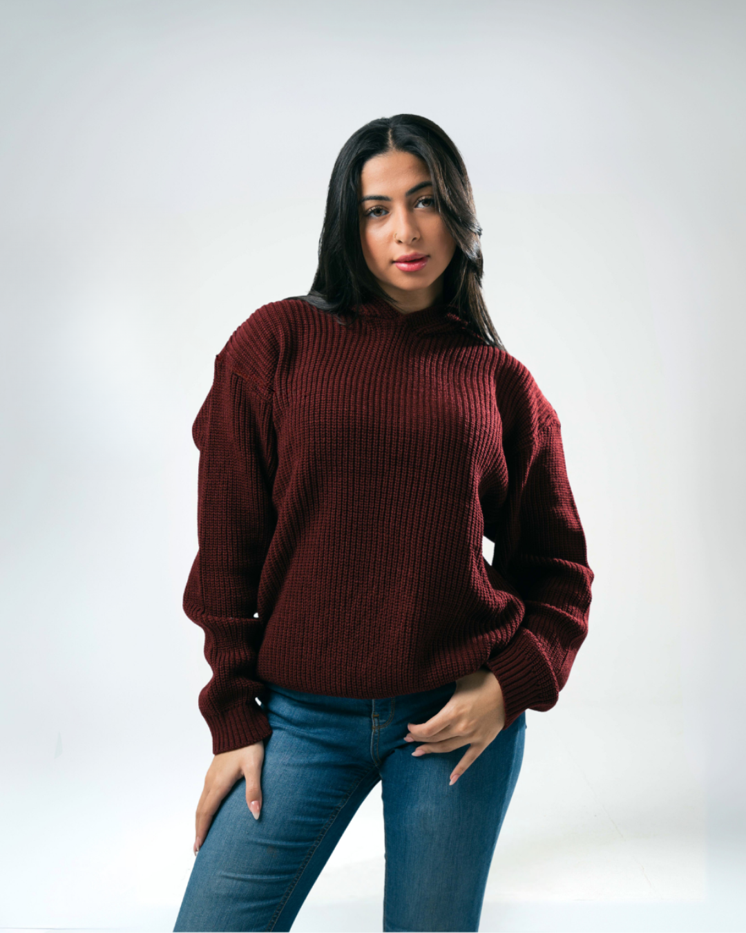 Sarakunda - Burgundy Knitted Hoodie (Unisex) - Dalivo.EG
