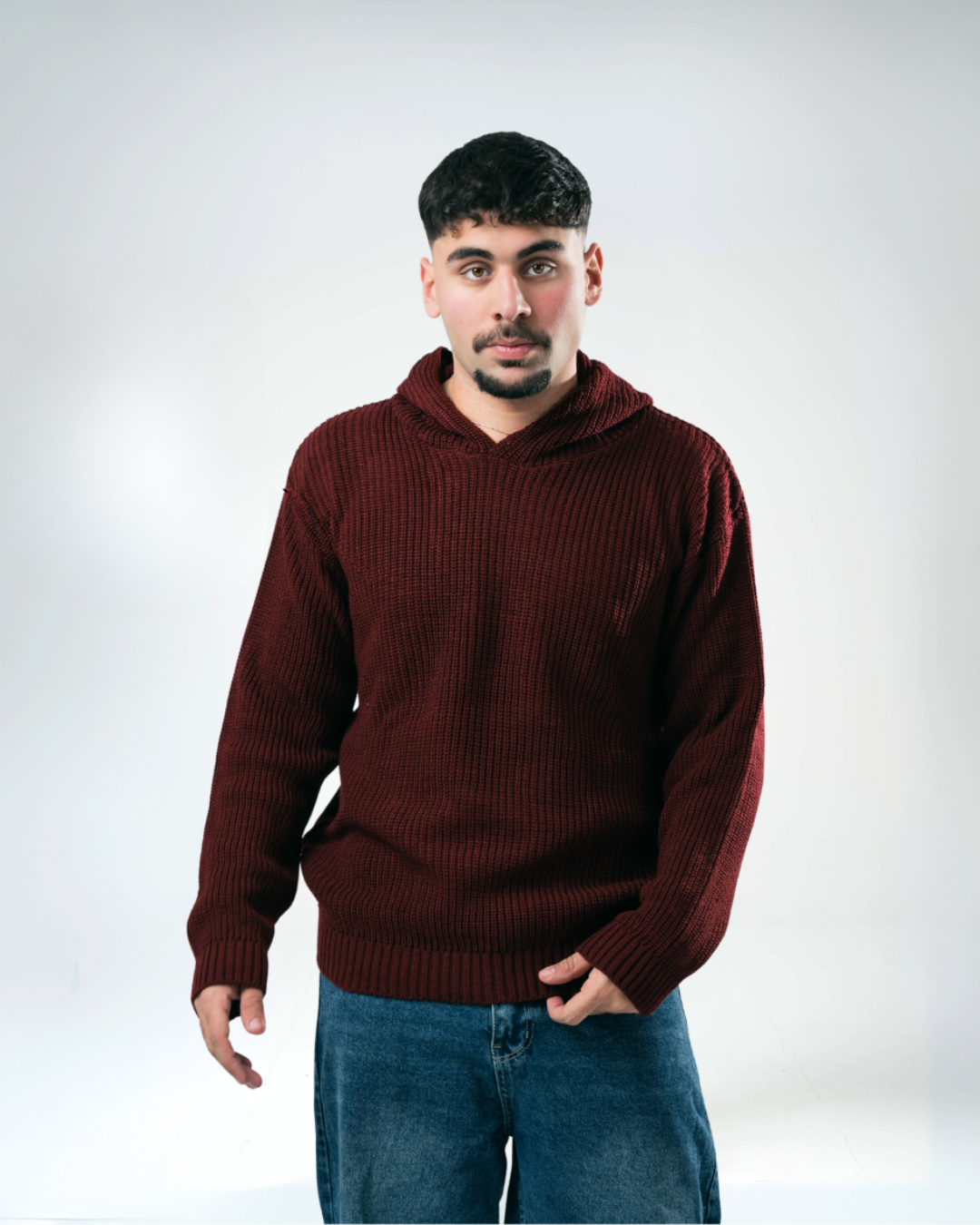 Sarakunda - Burgundy Knitted Hoodie (Unisex) - Dalivo.EG