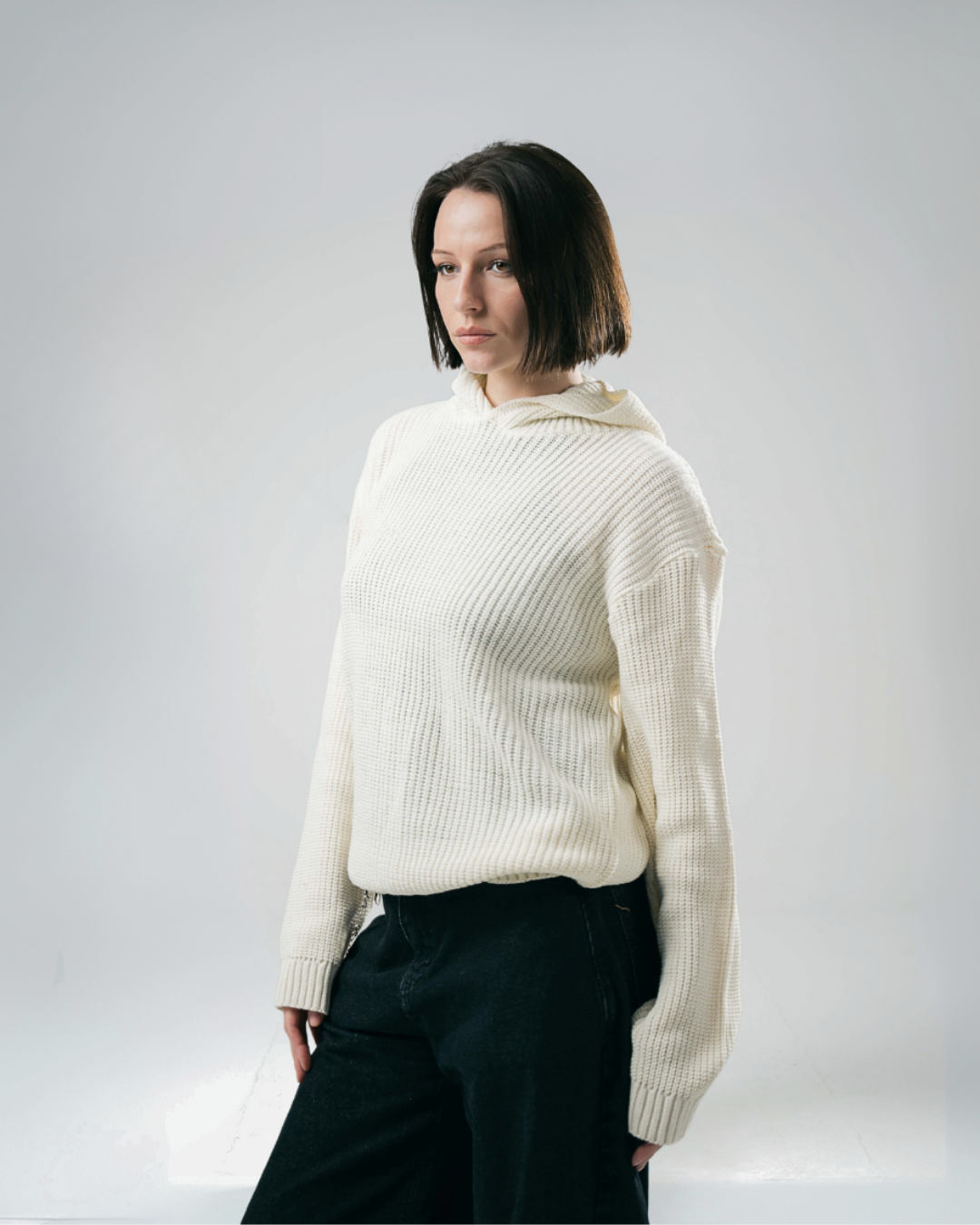 Sarakunda - Off White Knitted Hoodie (Unisex) - Dalivo.EG