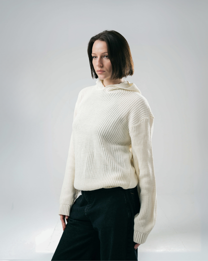 Sarakunda - Off White Knitted Hoodie (Unisex) - Dalivo.EG