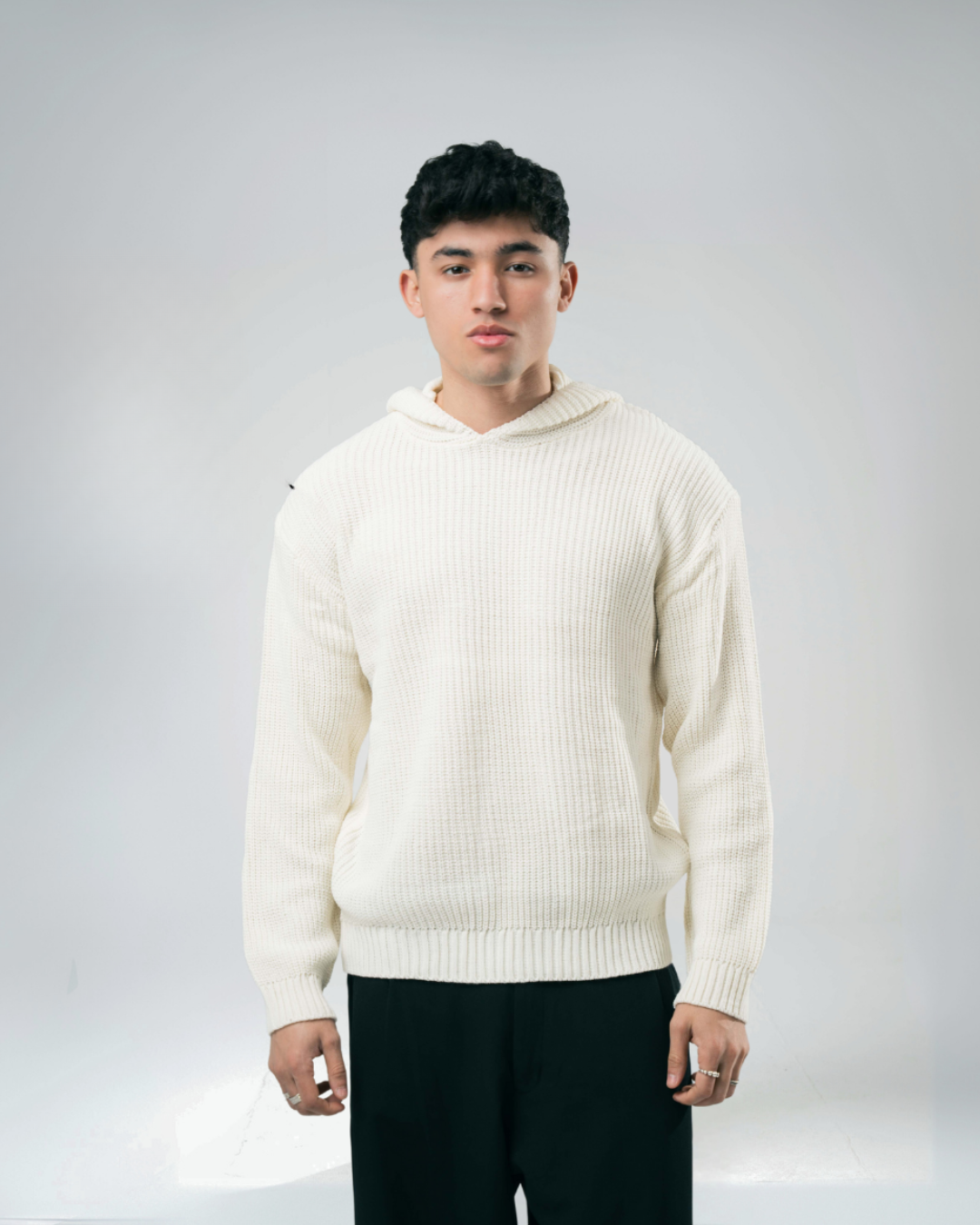 Sarakunda - Off White Knitted Hoodie (Unisex) - Dalivo.EG